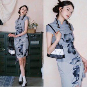 Ink Wash Orchid Qipao Two-Piece Set