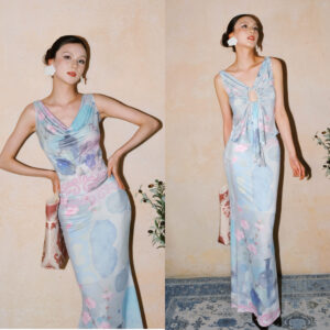 Watercolor Vase Print Ruched Top & Midi Skirt Set